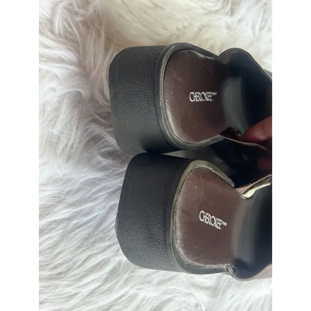 Cherokee Women's 10 Brown Leather Chunky Platform Vintage Style Comfort Slides